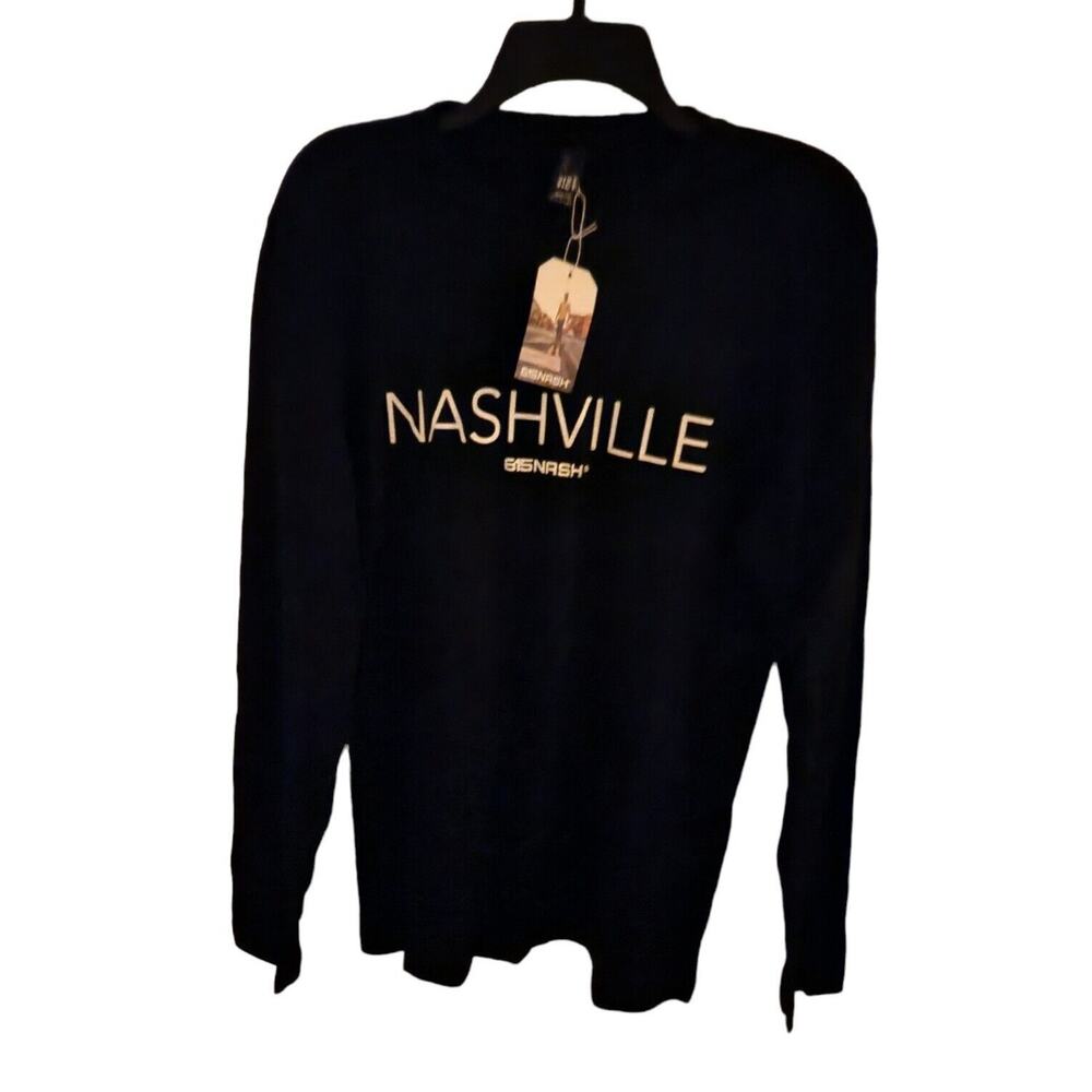 615NASH T-Shirt NASHVILLE Spelled Out Long Sleeve Soft Black Crew Neck Men's S
